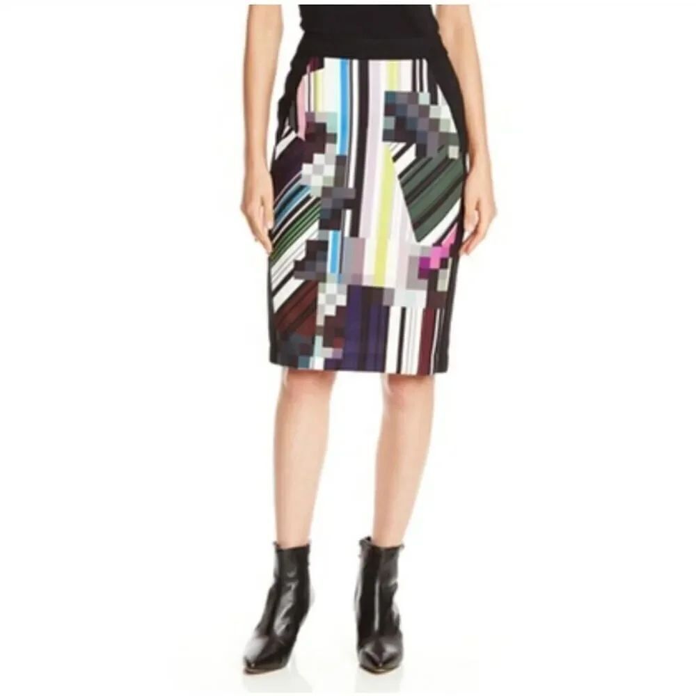 Trina Turk Multicolor Black Striped Printed Pencil Skirt Size 2